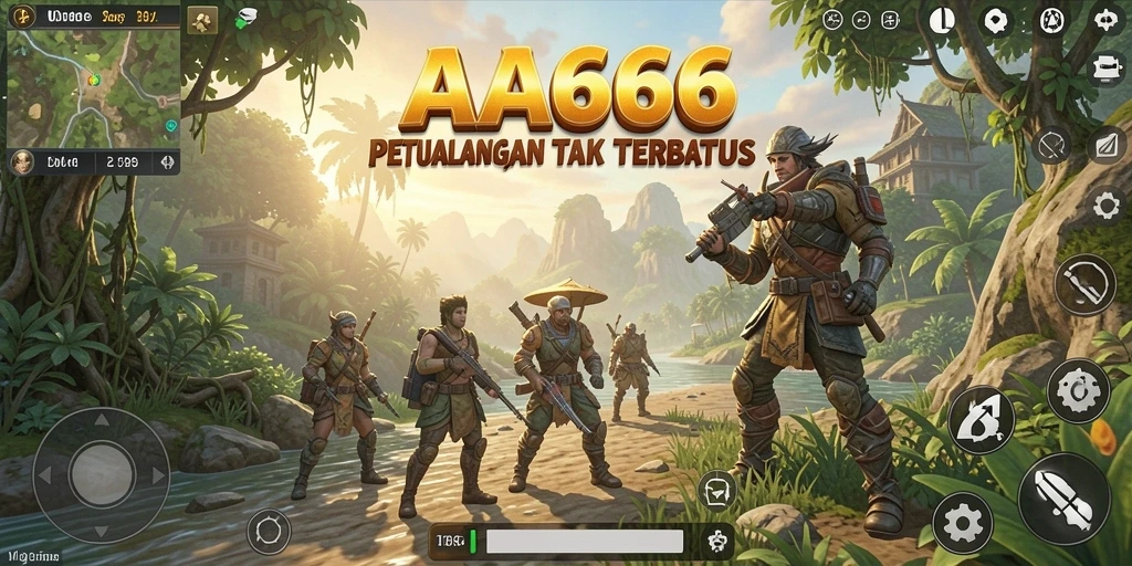Screenshot gameplay AA666 menampilkan petualangan di dunia terbuka yang luas.