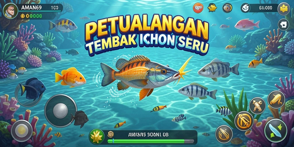 Tampilan gameplay seru dalam AMAN69 dengan ikan berwarna-warni.