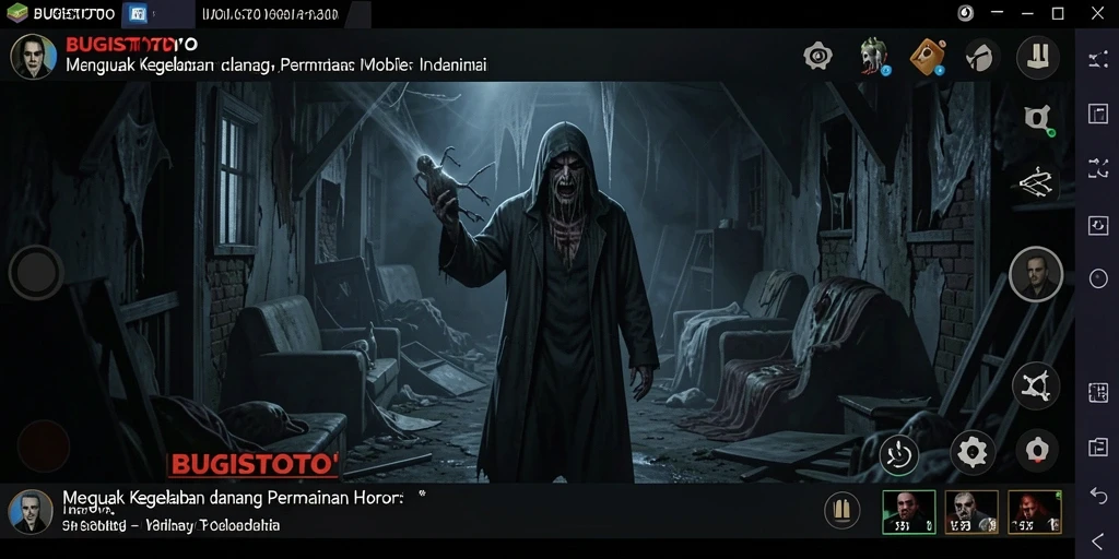 Tangkapan layar gameplay <strong>BUGISTOTO</strong> menampilkan adegan menegangkan dengan suasana horor yang mencekam.