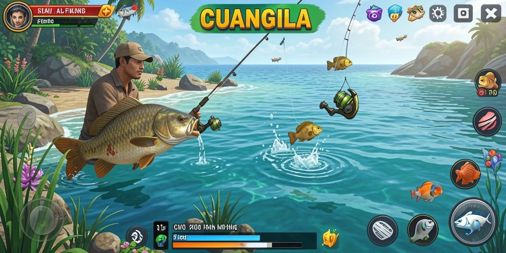 Tampilan gameplay CUANGILA dengan pengalaman memancing yang seru dan realistis.