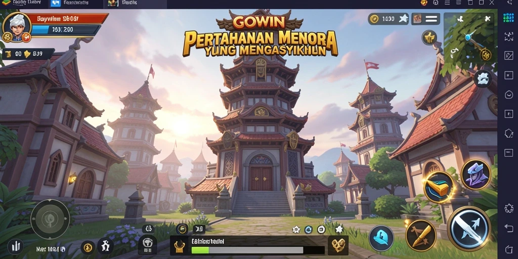 Tampilan aksi pertahanan menara di GOWIN saat melawan serangan musuh.
