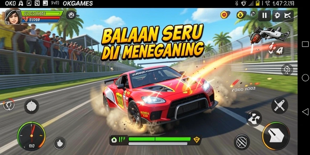 Tampilan gameplay balapan yang mendebarkan di OKGAMES.