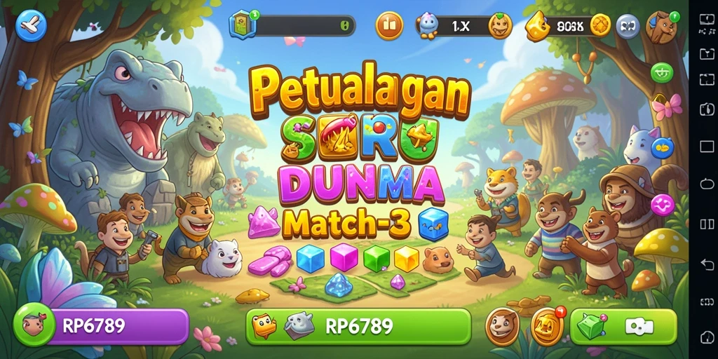 Screenshot gameplay RP6789 menampilkan paduan warna cerah dan tantangan Match-3 yang menarik.