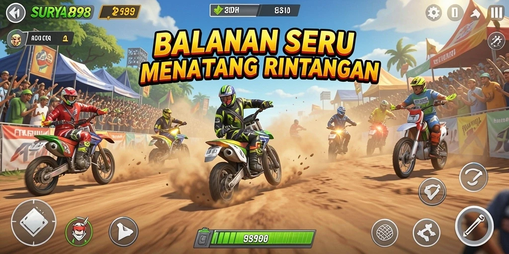 Tampilan gameplay menegangkan dari SURYA898 saat balapan.