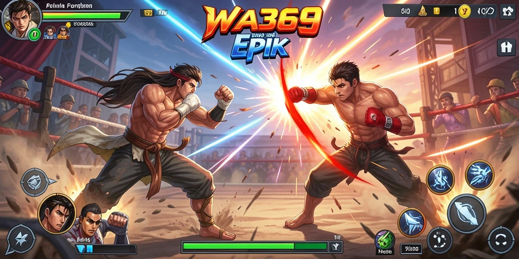 Screenshot gameplay WA369 dengan pertarungan mendebarkan dan karakter beragam.